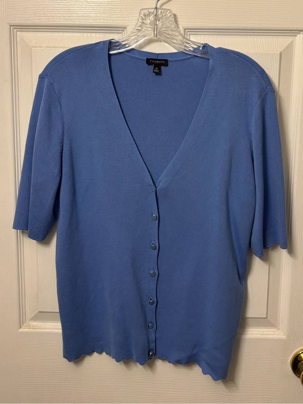 Classic V-Neck Short Sleeve Button Cardigan - Periwinkle Blue
